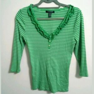 Ralph Lauren Green/White Striped Shirt...S